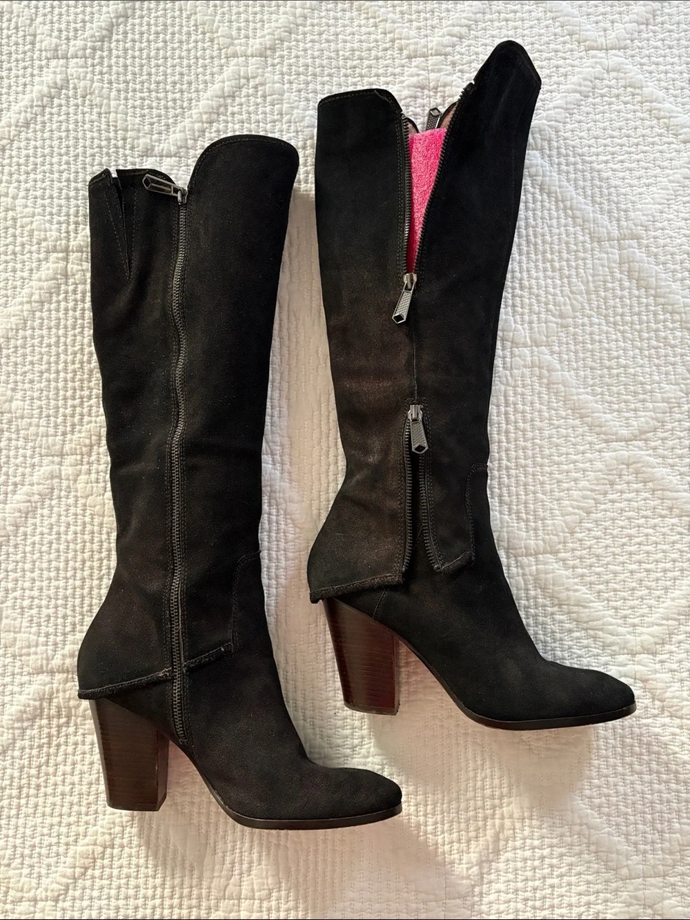 Donald J. Pliner Black Suede Over-the-Knee Block Heel Boots